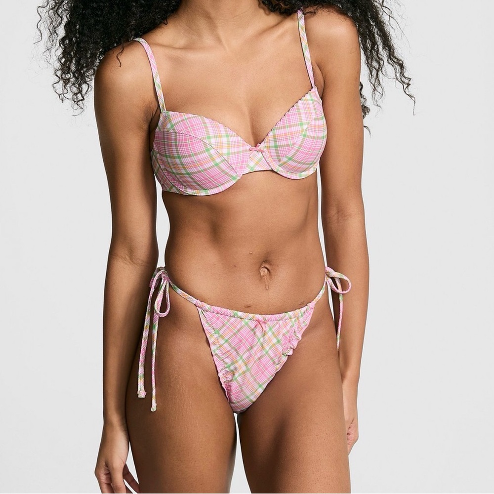 PINK Victoria's Secret Plaid Bikini Bottoms - Pink, Green, Yellow